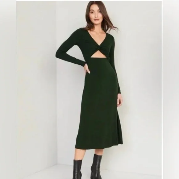 Old Navy | Dresses | Old Navy Fit Flare Twistfront Cutout Midi Dress For  Women S Dark Green | Poshmark